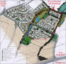 Harry Stoke masterplan showing area relating to PT12/1302/RM.