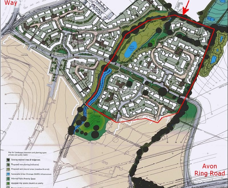 Harry Stoke masterplan showing area relating to PT12/1302/RM.