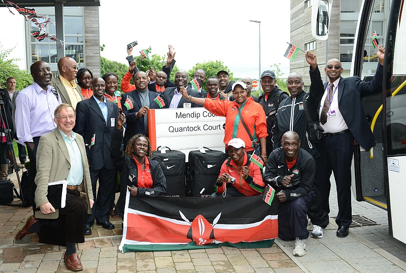 The Kenyan Olympic Team arrives at UWE, Stoke Gifford, Bristol.