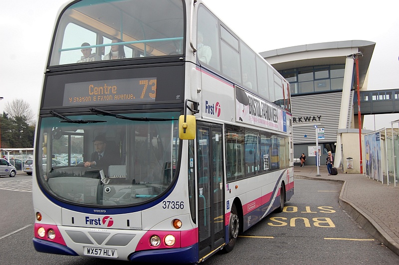 Bus stop at Bristol Parkway railway station.