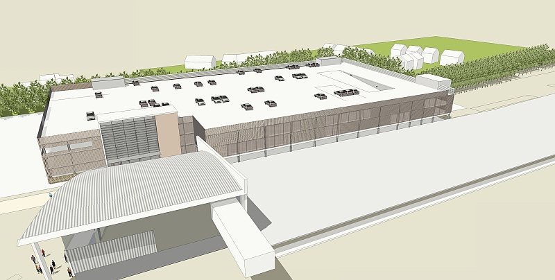 Artist's impression of a proposed new multi-storey car park at Bristol Parkway.