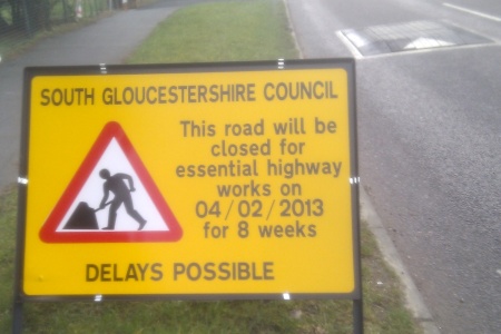 Sign announcing the closure of Little Stoke Lane for eight weeks.