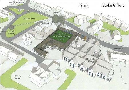 Aerial illustration of the new church and community building under construction at St Michael's Stoke Gifford.