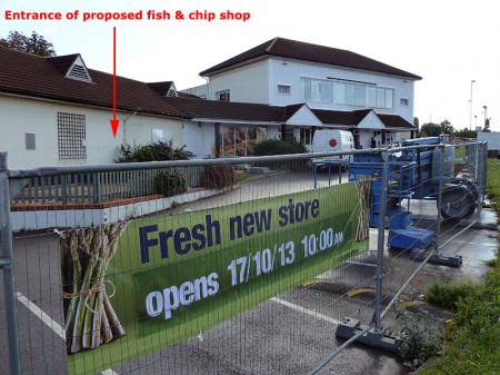 Location of proposed fish and chip shop on the site of the Cooperative store in Stoke Gifford, Bristol.