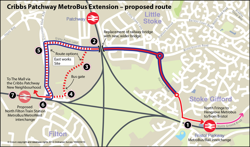 Cribbs/Patchway MetroBus Extension - proposed route.