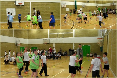 Primary school basketball tournament at Abbeywood Community School, Stoke Gifford, Bristol.