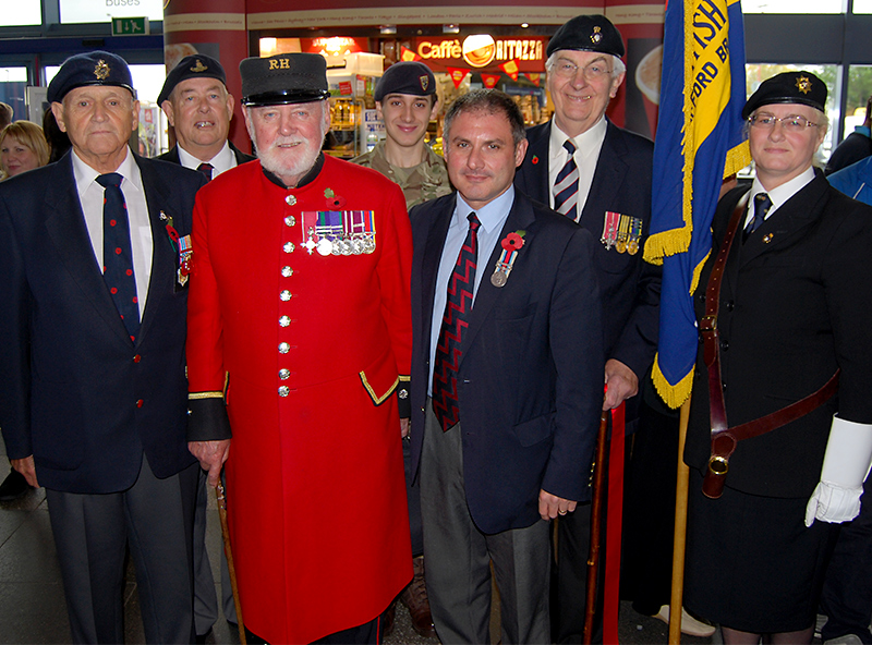 Chelsea Pensioner Brian Cummings MBE helps launch the Stoke Gifford RBL branch's Poppy Appeal for 2015/16.