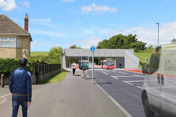 Indicative artist’s impression of the new railway bridge on Gipsy Patch Lane (looking west).