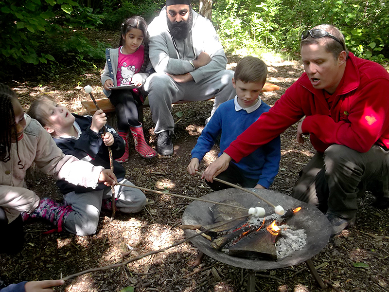 Pupils at Little Stoke Primary School cook marshmallows on a fire as part of their Forest Schools activities.