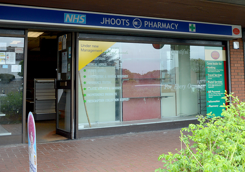 Post office within the former Jhoots Pharmacy shop unit in Ratcliffe Drive, Stoke Gifford, Bristol.
