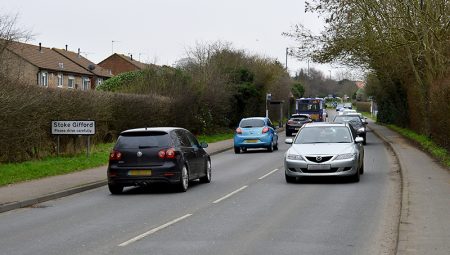 Hatchet Road, Stoke Gifford, where a new southbound bus lane is proposed as part of the Cribbs Patchway MetroBus Extension project.