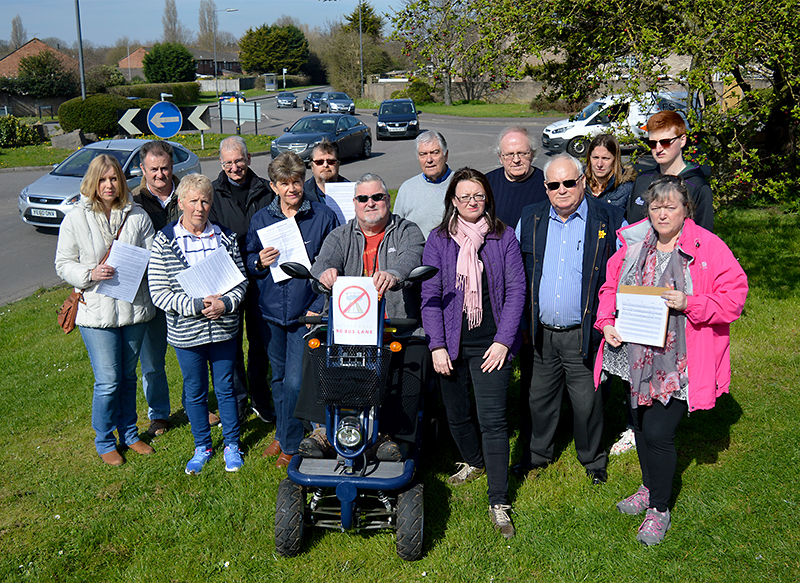 Campaigners opposed to the construction of a bus lane along Hatchet Road, Stoke Gifford.