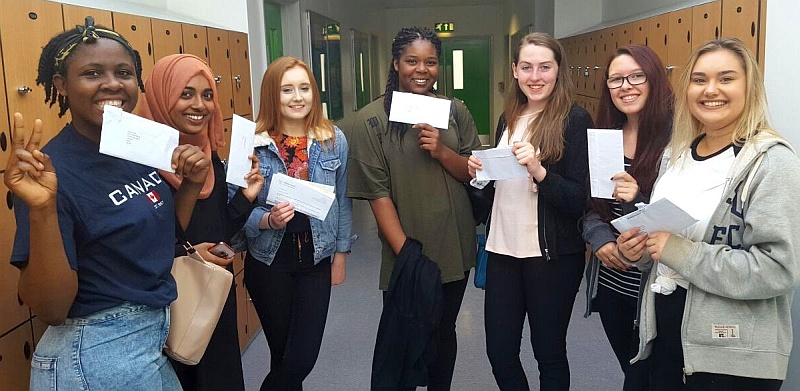 Post-16 students receive exam results at Abbeywood Community School.