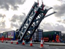 Photo of new signalling gantry being installed at Bristol Parkway.