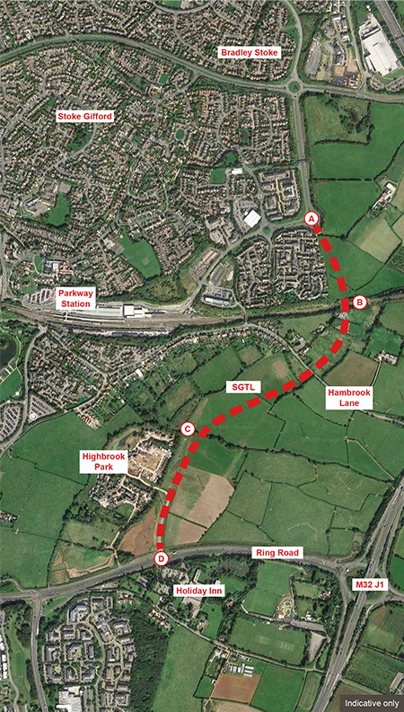 Map of the Stoke Gifford Transport Link (a.k.a. Stoke Gifford By-Pass).