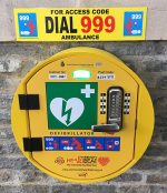 Photo of the community defibrillator in Stoke Gifford.