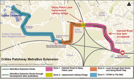 Cribbs Patchway MetroBus Extension route map.