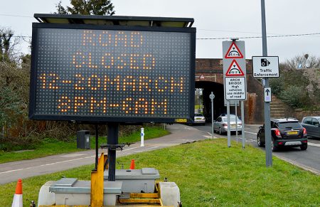 Photo of a matrix sign displaying information about roadworks at Parkway Bridge.