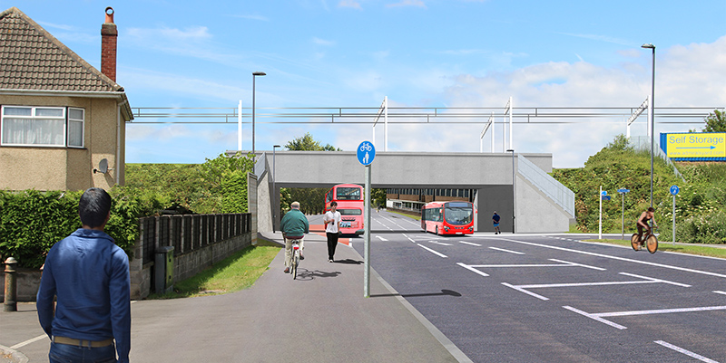 Photomontage of the proposed replacement railway bridge on Gipsy Patch Lane, looking westwards