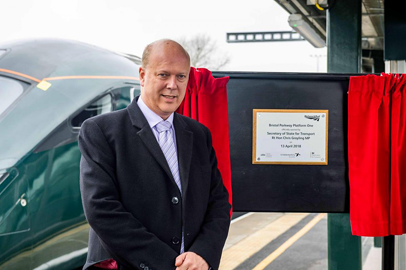 Photo of transport secretary Chris Grayling unveiling a plaque to mark the official opening of the new platform.