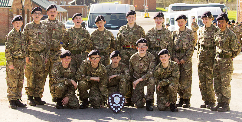 Photo of a group of Stoke Gifford Army Cadets with the drill competition winners' shield.