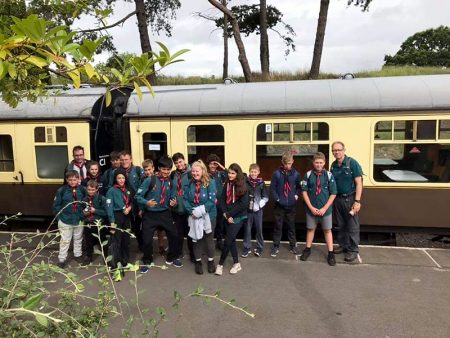 Photo of Scouts embarking on a trip to Gloucester by steam train.