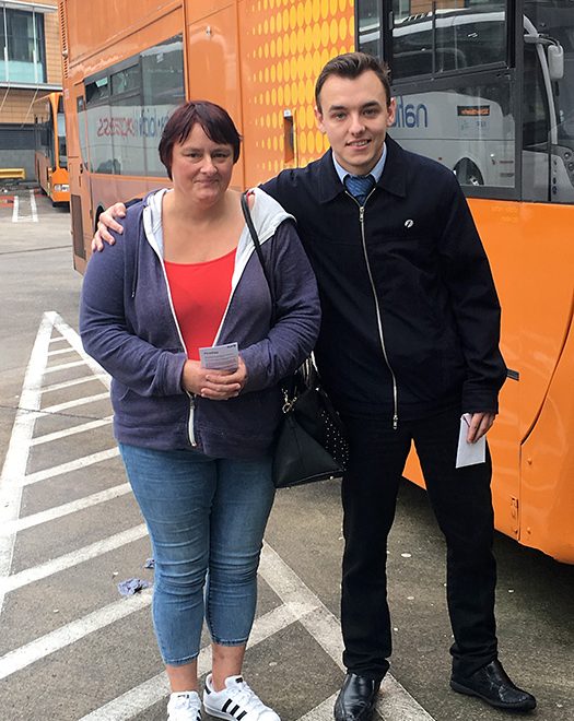 Photo of James Mills with passenger Rachael Jay.