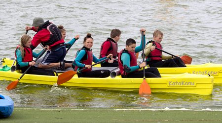 Photo of Cadets kayaking on annual camp.