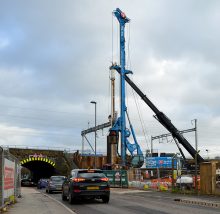 Photo of a giant bored piling machine working on the south-west corner foundations.