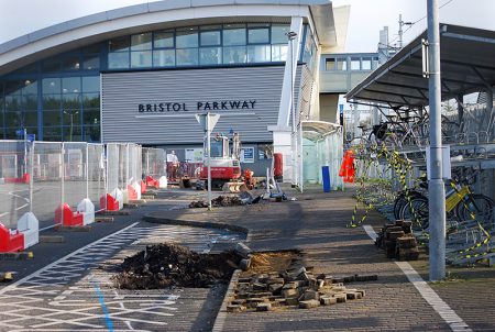 Photo of Improvement works at the bus stops under way in early February.