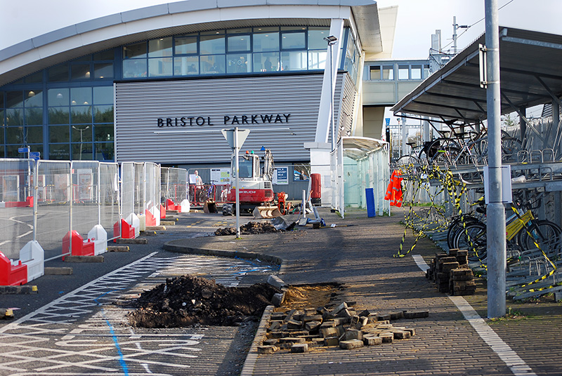 Photo of Improvement works at the bus stops under way in early February.