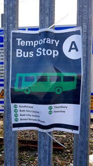 Photo of a temporary bus stop sign.