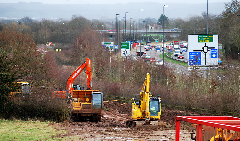 Photo showing preparations for electricity power line undergrounding taking place alongside the A4174.