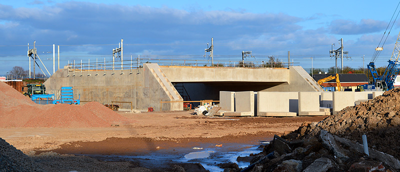 Photo of the new railway bridge under construction in the Alun Griffiths site compound.