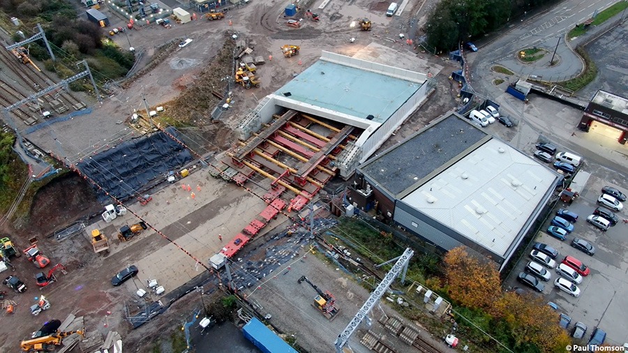 Photo of the transporter units pushed out from the front of the bridge.