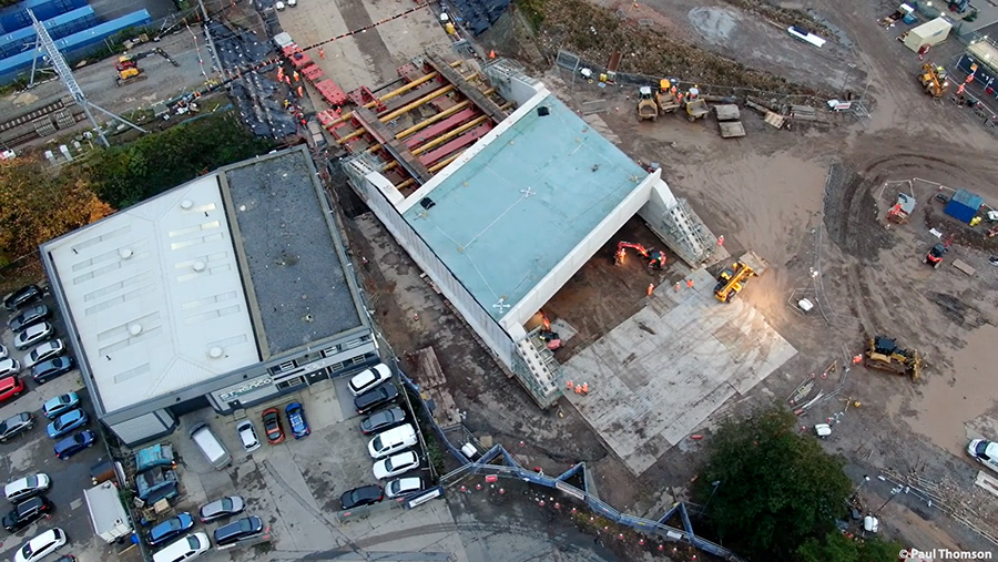 Photo of the transporter units pushed out from the front of the bridge.