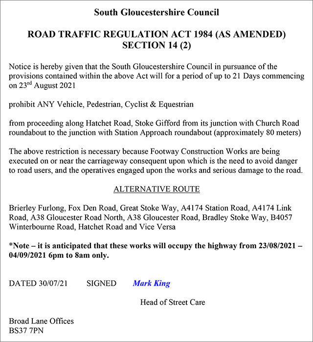 Image showing a road closure notice.