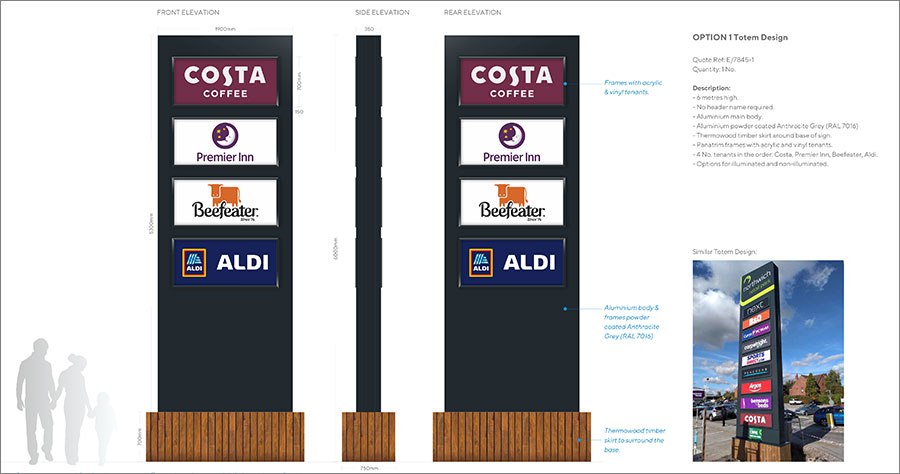 Visualisations of a proposed totem sign.